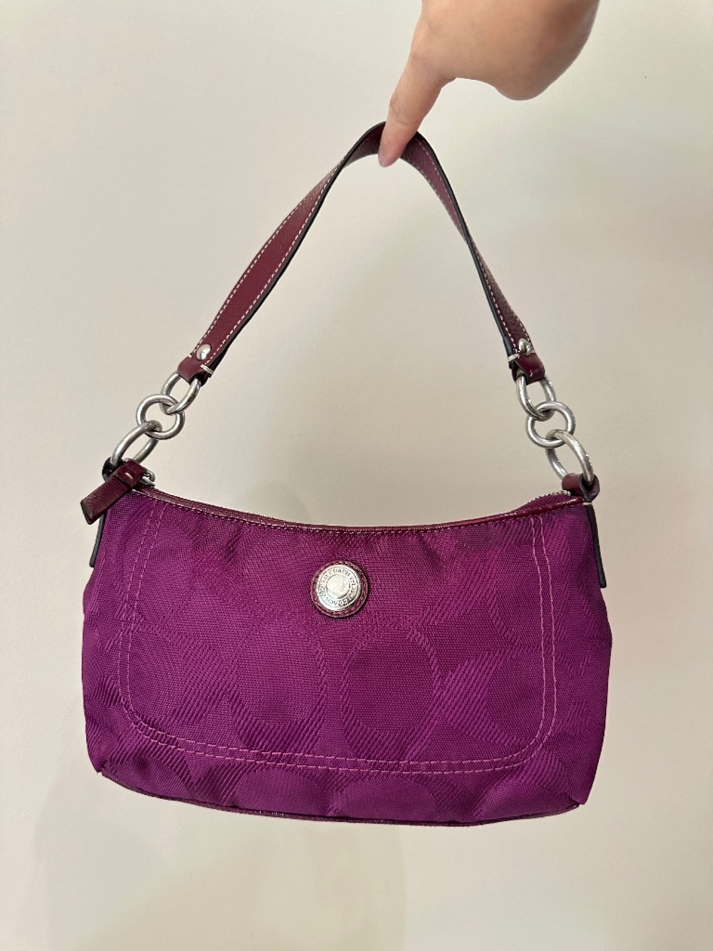 Vintage Y2K Coach Purple Signature Nylon Hobo Shoulder Bag F15233
